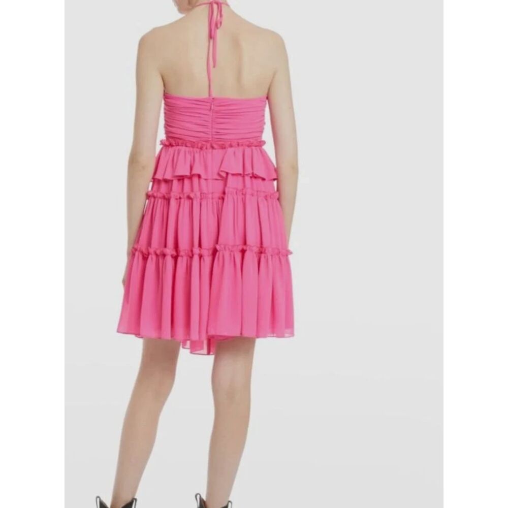 One 33 Social women Fuchsia Pink Tier Ruffle Halter Short Mini Dress size 2 $375 - Picture 5 of 13